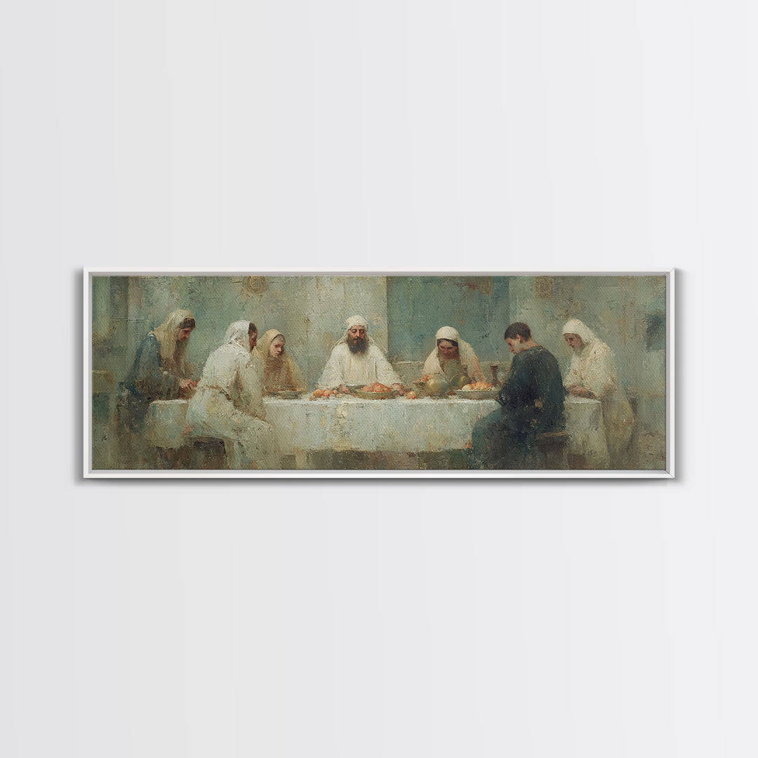 Divine Fellowship Glow – Framed Canvas Print – Christian Painting – Large Christian Art – Panoramic Art – Jesus Canvas Art