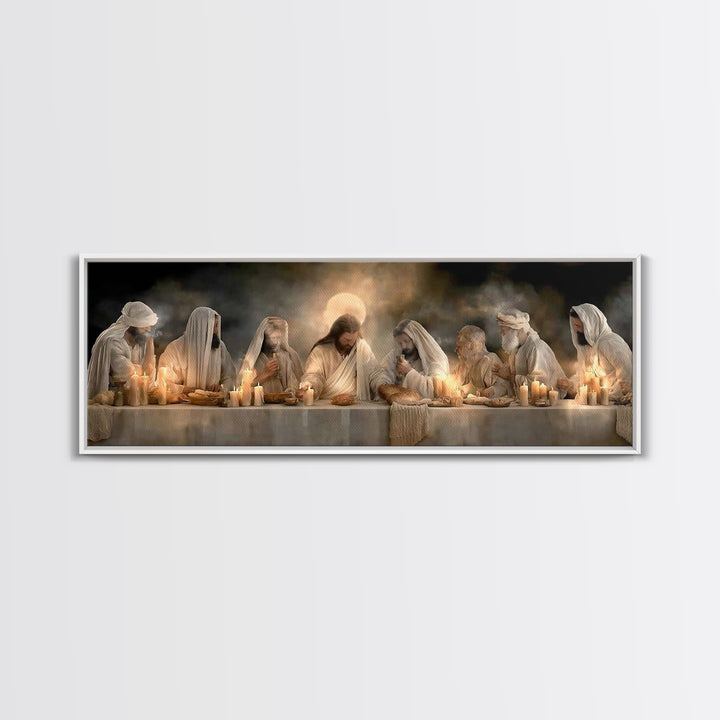 Bread Of Blessing | Framed Canvas Print | Christian Art Work | Jesus Painting | Extra Wide Art | Christian Wall Art