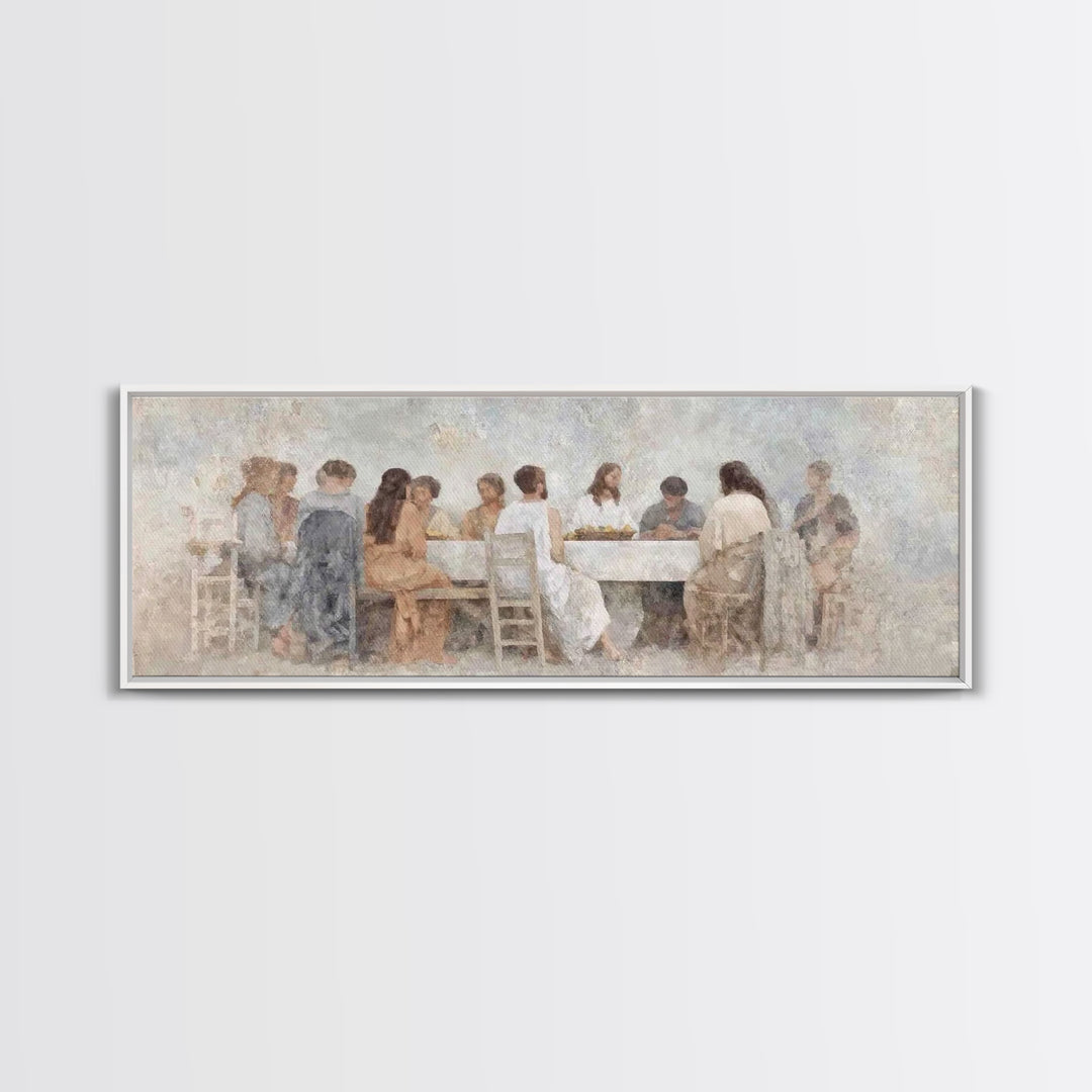 Upper Room Stillness – Framed Canvas Print – Christian Wall Art – Panoramic Wall Art – Jesus Painting – Christian Art Gift