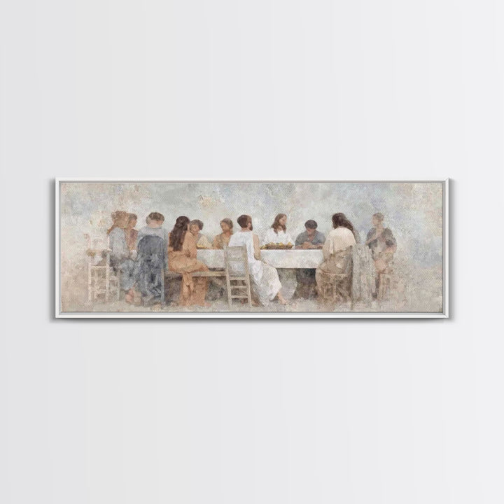 Upper Room Stillness – Framed Canvas Print – Christian Wall Art – Panoramic Wall Art – Jesus Painting – Christian Art Gift
