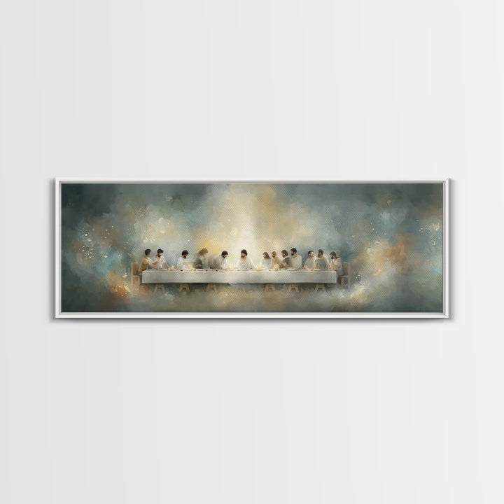 Quiet Supper Gathering | Framed Canvas Print | Christian Art Canvas | Large Jesus Painting | Panoramic Print | Christian Decor