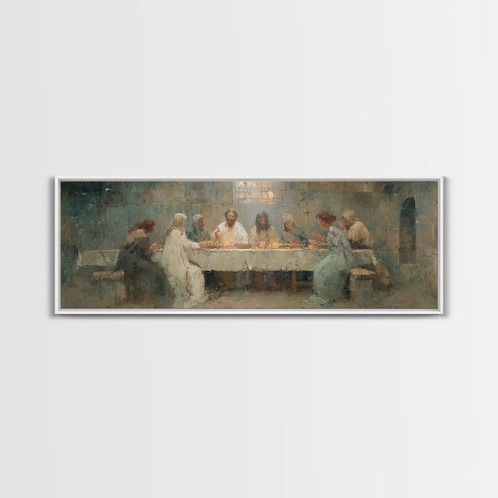 Heavenly Supper Peace – Framed Canvas Print – Christian Art Canvas – Jesus Painting – Panoramic Painting – Christian Wall Art