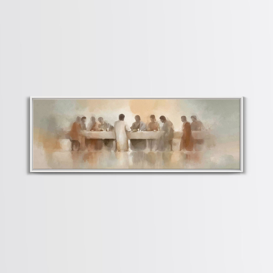 Holy Supper Stillness, Framed Canvas Print, Jesus Canvas Art, Panoramic Art, Christian Art Print, Modern Christian Art