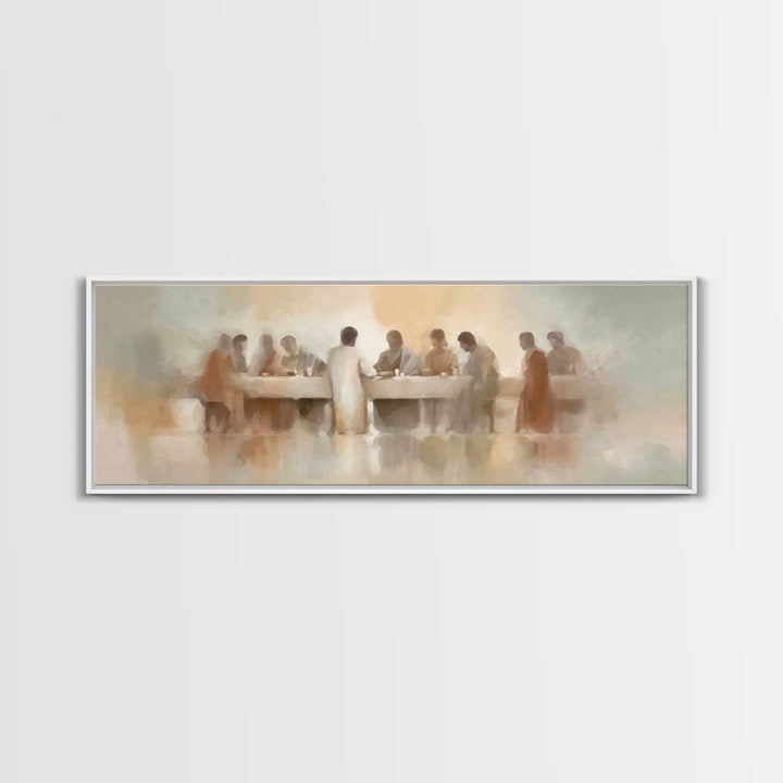 Holy Supper Stillness, Framed Canvas Print, Jesus Canvas Art, Panoramic Art, Christian Art Print, Modern Christian Art