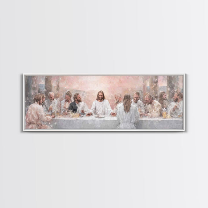 Grace At The Table – Framed Canvas Print – Panoramic Wall Art – Christian Art Canvas – Jesus Painting – Christian Decor