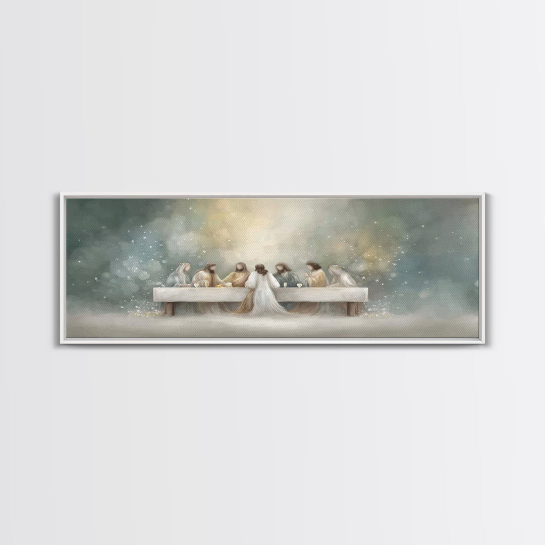 Heavenly Fellowship Light – Framed Canvas Print – Jesus Painting – Christian Art Canvas – Panoramic Art – Christian Wall Art