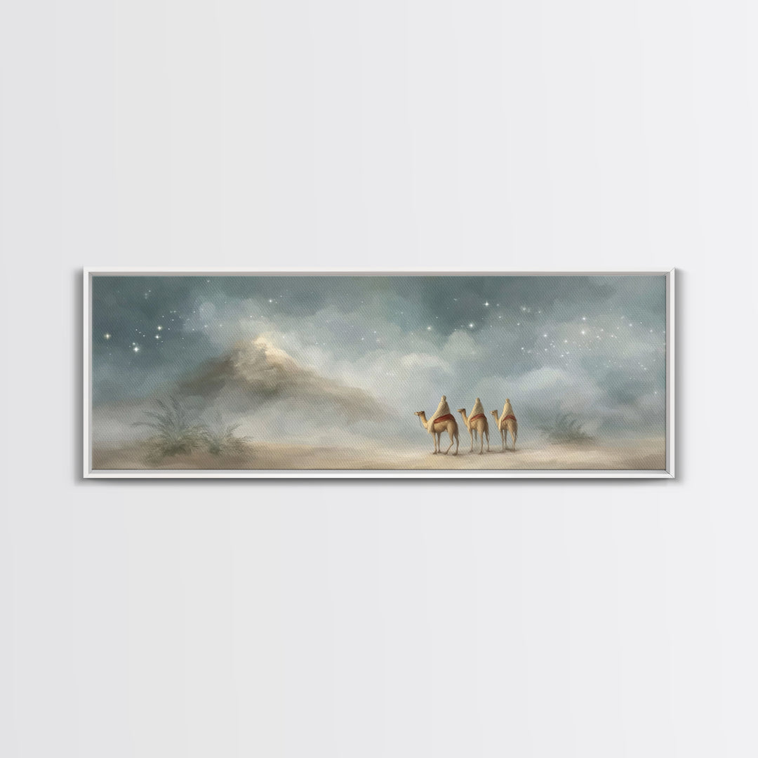 Journey Of Three | Framed Canvas Print | Christian Christmas Art | Panoramic Art | Christian Art Canvas | Christmas Wall Art | Christian Pa