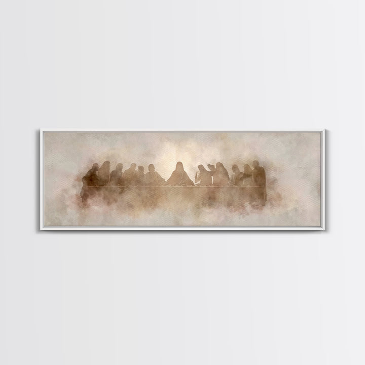 Heavenly Communion, Framed Canvas Print, Christian Art Canvas, Christian Wall Art, Panoramic Painting, Jesus Painting, Christmas Art
