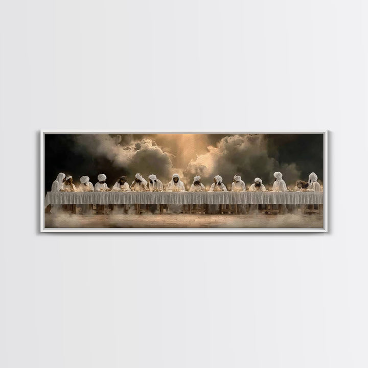 Blessed Gathering | Framed Canvas Print | Christian Wall Art | Panoramic Wall Art | Jesus Painting | Christmas Art | Christian Canvas