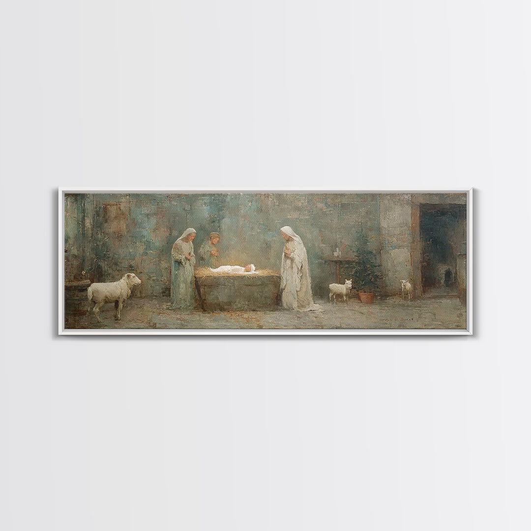 Silent Manger Star – Framed Canvas Print – Christian Wall Art – Panoramic Painting – Christian Art Canvas – Christmas Art – Jesus Painting