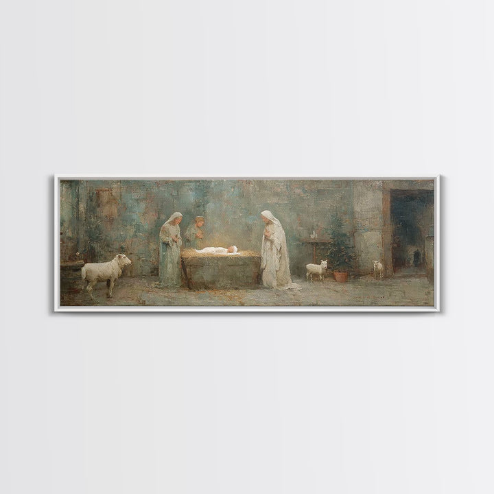 Silent Manger Star – Framed Canvas Print – Christian Wall Art – Panoramic Painting – Christian Art Canvas – Christmas Art – Jesus Painting