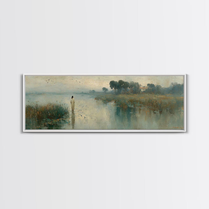 Light Of His Peace, Framed Canvas Print, Panoramic Art, Christian Wall Art, Jesus Painting, Christian Art Canvas, Subtle Christian Art