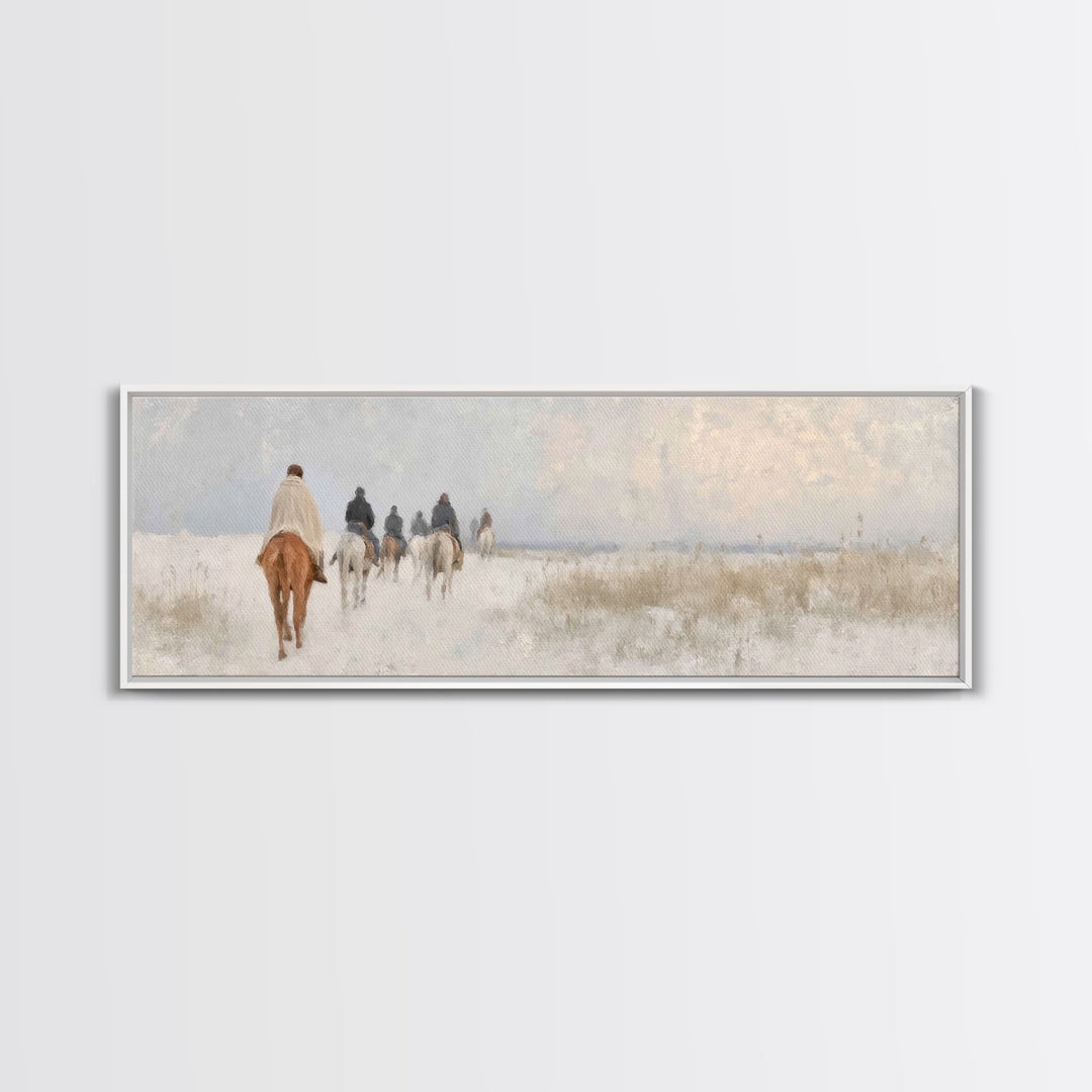 Quiet Winter Pilgrims – Framed Canvas Print – Christian Christmas Art – Panoramic Art – Christian Wall Art – Christian Art Canvas – Christm