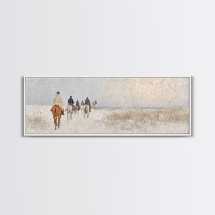 Quiet Winter Pilgrims – Framed Canvas Print – Christian Christmas Art – Panoramic Art – Christian Wall Art – Christian Art Canvas – Christm