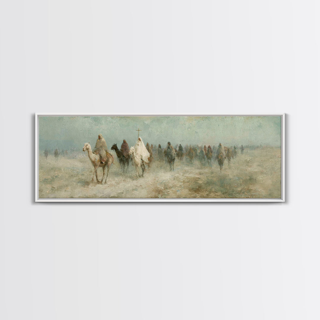 Pilgrims In Haze – Framed Canvas Print – Christian Wall Art – Panoramic Painting – Christian Art Canvas – Christmas Art – Christian Decor