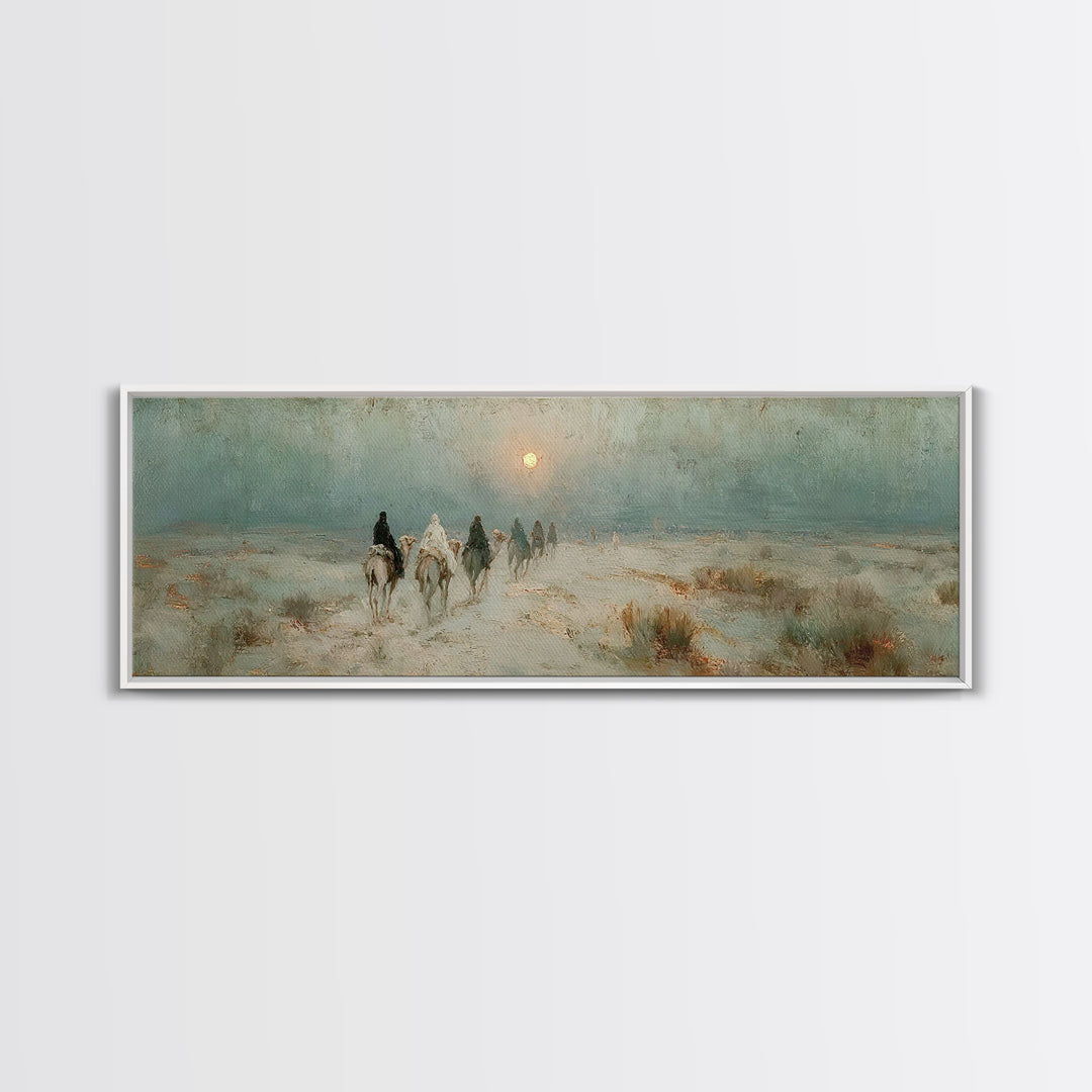 Desert Pilgrims – Framed Canvas Print – Christian Wall Art – Christmas Art – Panoramic Art – Christian Art Canvas – Christian Christmas Art