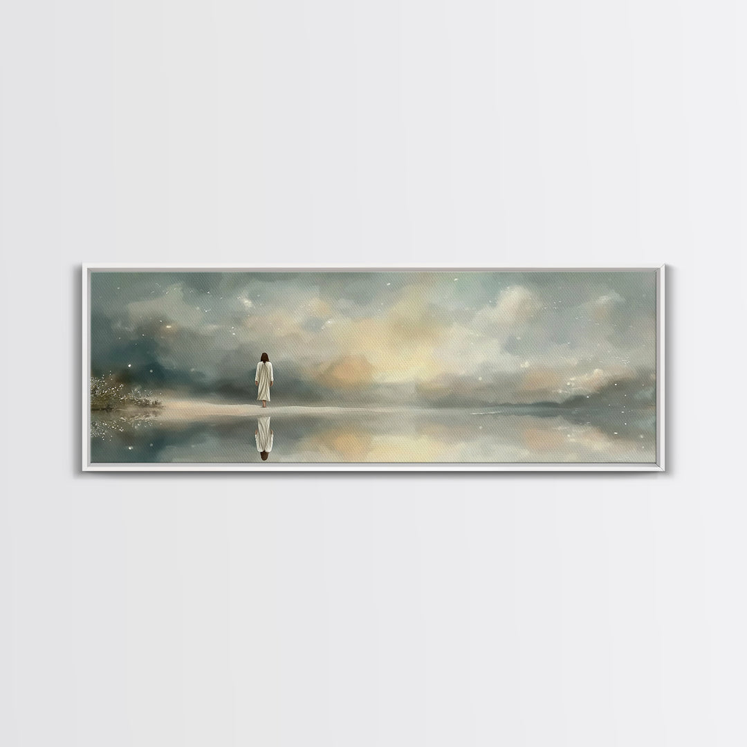 Sacred Stillness | Framed Canvas Print | Panoramic Art | Christian Art Canvas | Jesus Painting | Christian Wall Art | Minimalist Christian