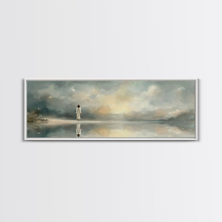 Sacred Stillness | Framed Canvas Print | Panoramic Art | Christian Art Canvas | Jesus Painting | Christian Wall Art | Minimalist Christian
