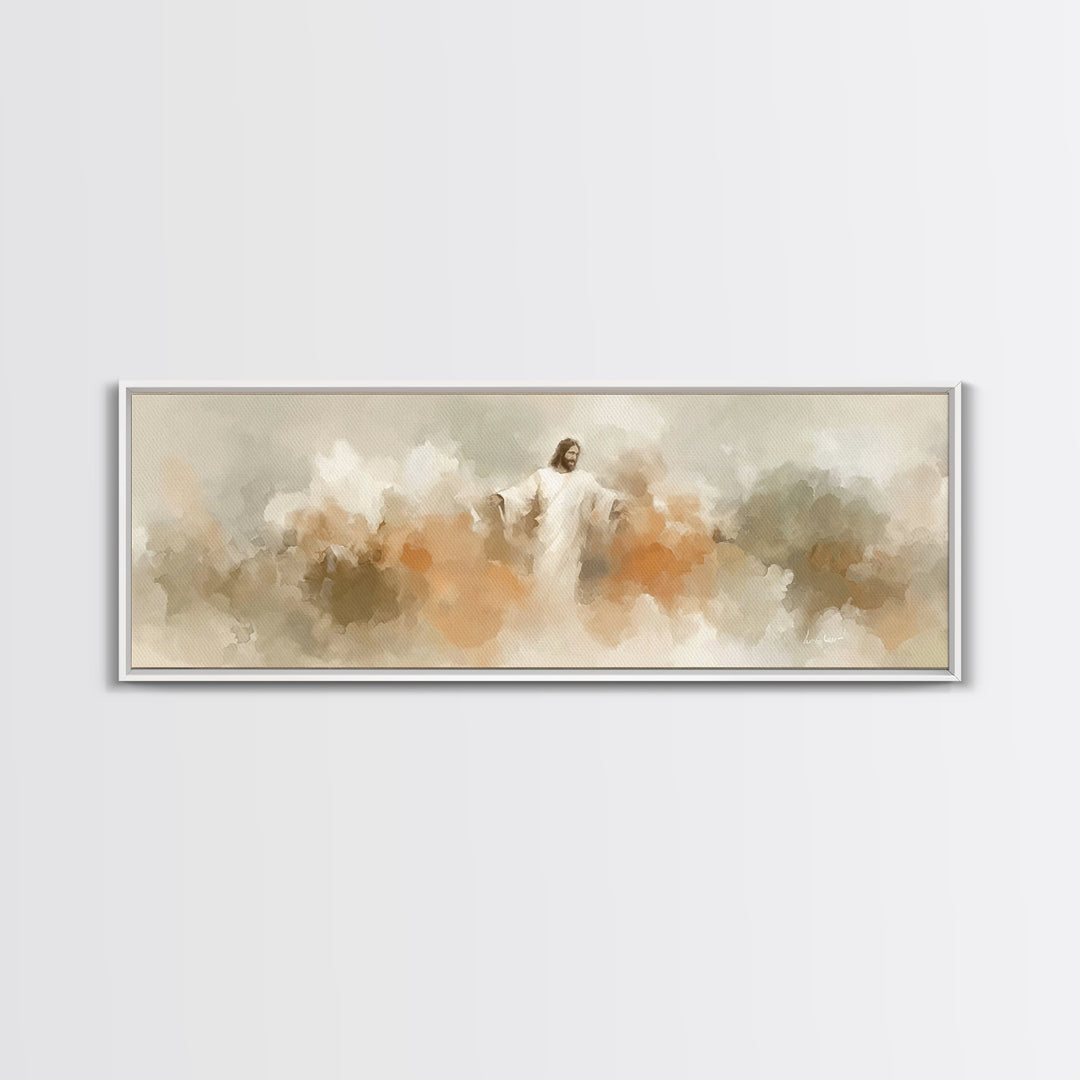 Heaven’s Embrace – Framed Canvas Print – Christian Wall Art – Panoramic Art – Christian Art Canvas – Jesus Painting – Christian Christmas A