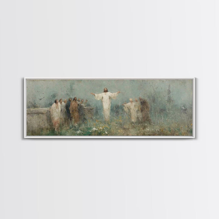 Eternal Return, Framed Canvas Print, Christian Wall Art, Panoramic Print, Jesus Painting, Christian Christmas Art, Modern Christian Paintin