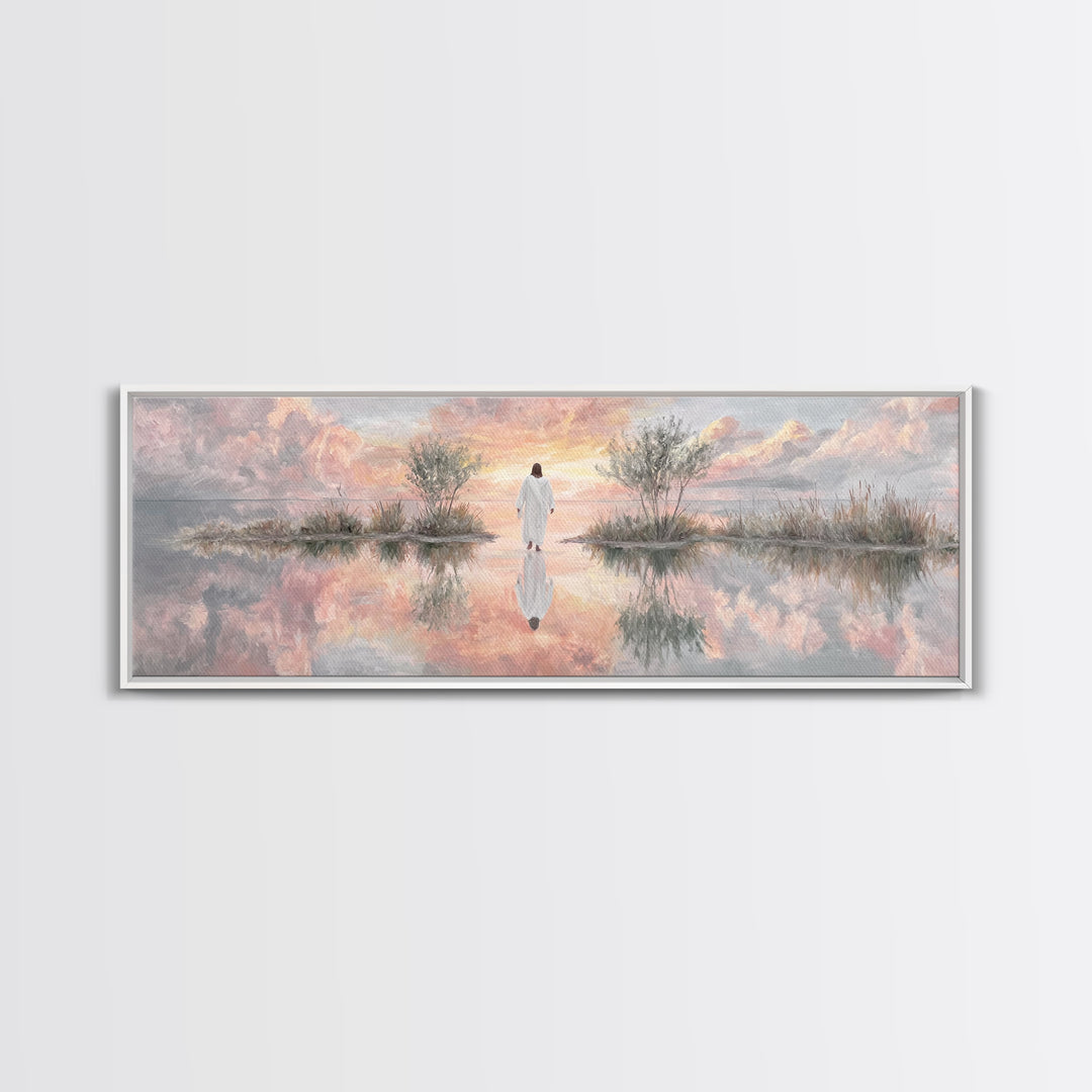 Heaven’s Quiet Path, Framed Canvas Print, Panoramic Wall Art, Christian Art Canvas, Jesus Painting, Unique Christian Art, Christian Wall Ar