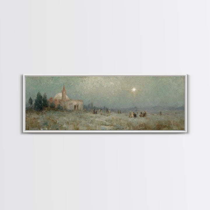 Silent Night Journey, Framed Canvas Print, Christian Wall Art, Christian Art Canvas, Panoramic Print, Christmas Art, Modern Christian Art