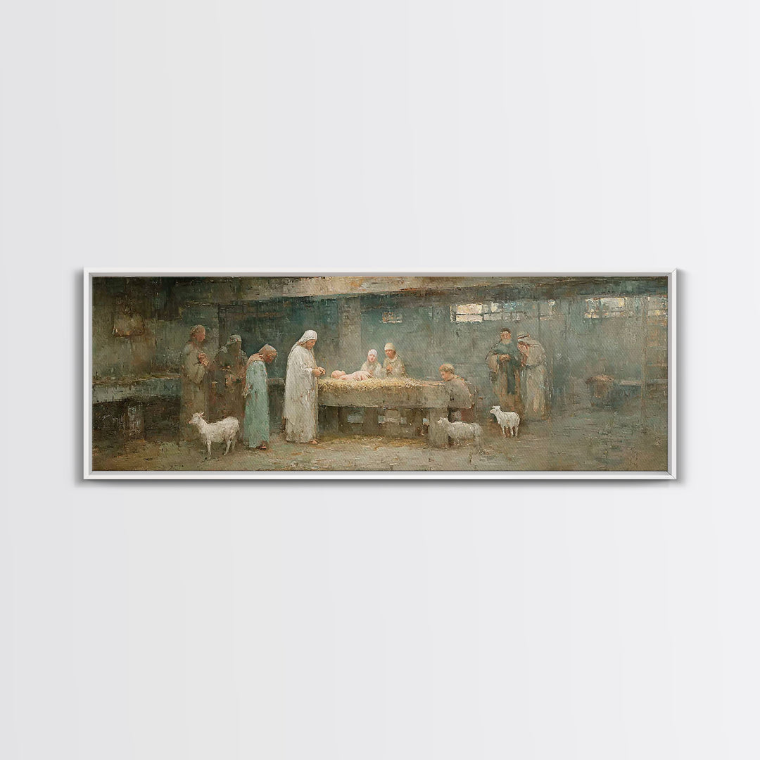Holy Manger Light – Framed Canvas Print – Christian Wall Art – Christian Art Canvas – Panoramic Wall Art – Christmas Art – Christian Decor