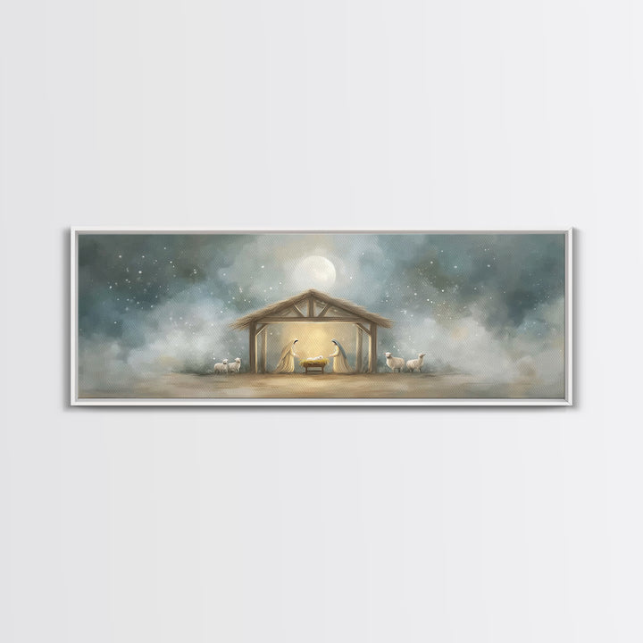 Peaceful Holy Night – Framed Canvas Print – Christian Wall Art – Christian Art Canvas – Extra Wide Art – Christmas Art – Christian Christma