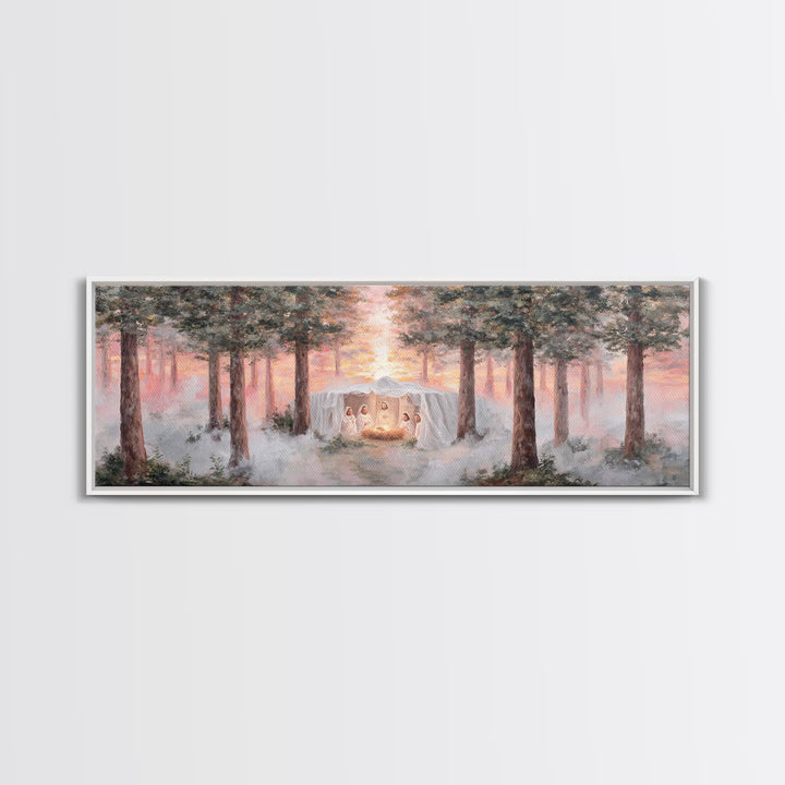 Forest Nativity Light, Framed Canvas Print, Panoramic Wall Art, Christian Wall Art, Christian Art Canvas, Christmas Art, Christian Christma