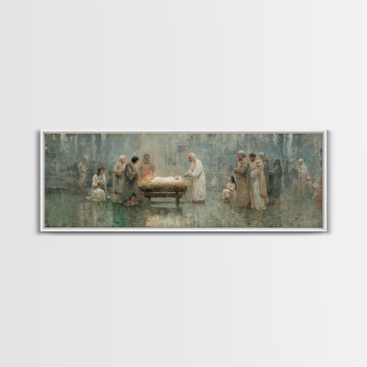 Gathered In Holiness | Framed Canvas Print | Panoramic Painting | Christian Wall Art | Christian Art Canvas | Christmas Art | Jesus Christm