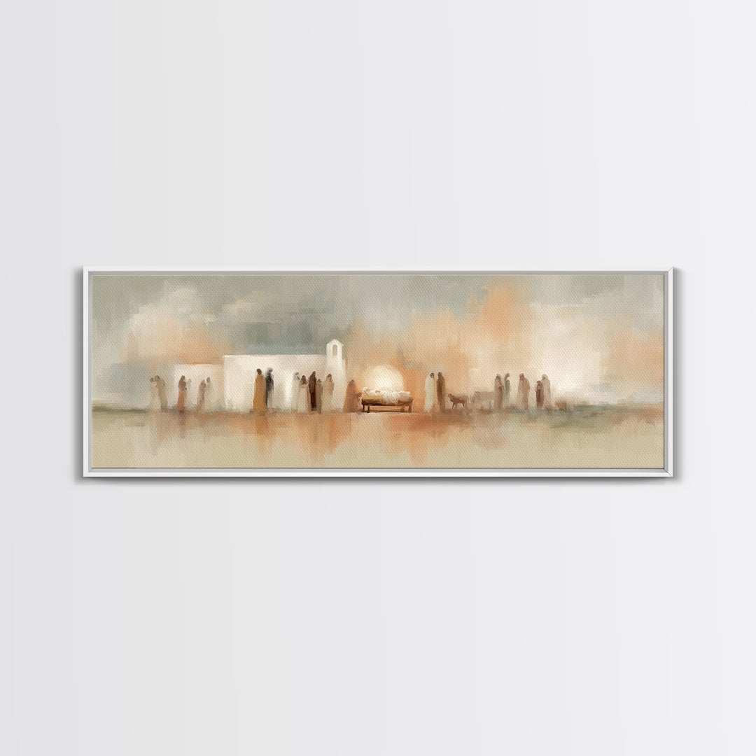 Bethlehem Evening Glow – Framed Canvas Print – Panoramic Frame – Christian Wall Art – Christian Art Canvas – Christmas Art – Christian Chri