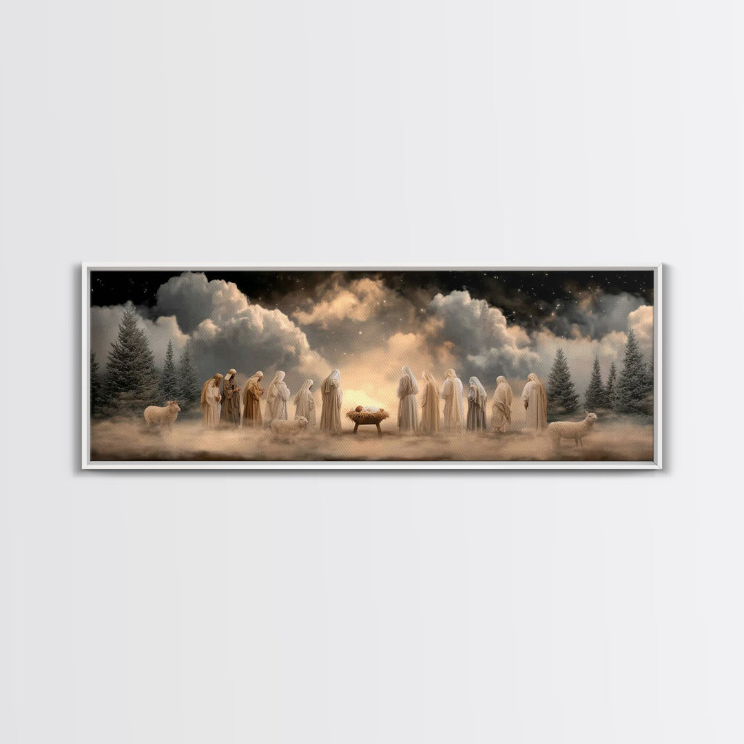 Midnight Worship Light – Framed Canvas Print – Extra Wide Art – Christian Wall Art – Christian Art Canvas – Christmas Art – Jesus Christmas