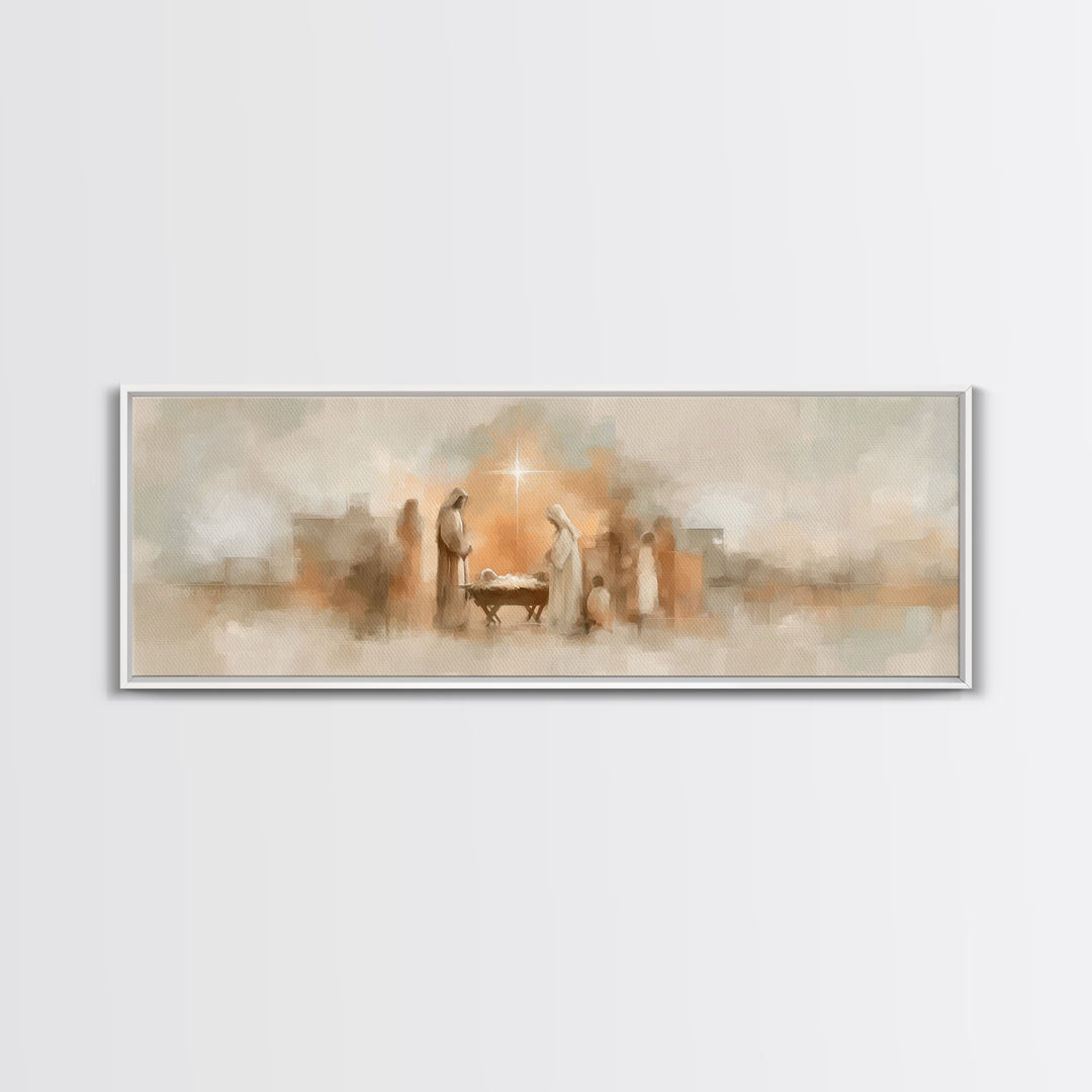 Star Of Bethlehem Hope, Framed Canvas Print, Panoramic Painting, Christian Wall Art, Christian Art Canvas, Christmas Art, Christian Decor,