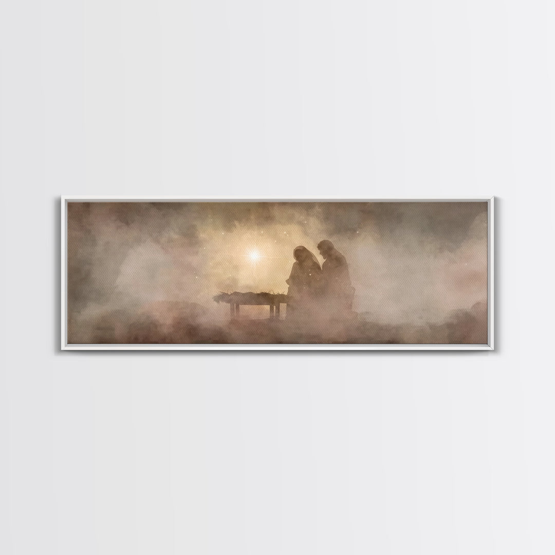 Holy Night Wonder | Framed Canvas Print | Panoramic Wall Art | Christian Wall Art | Christian Art Canvas | Christmas Art | Christian Christ
