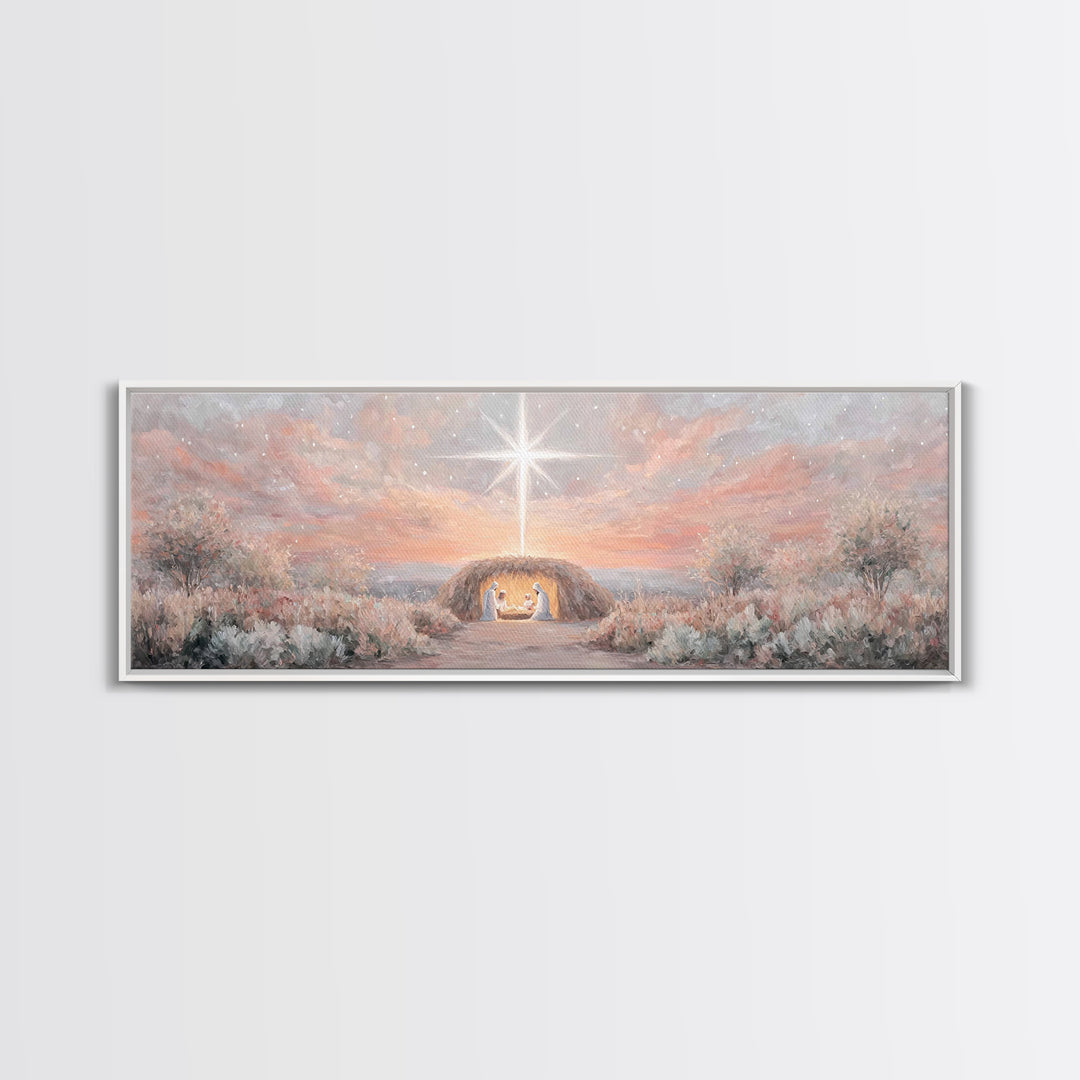 The Guiding Star – Framed Canvas Print – Christian Wall Art – Christian Christmas Art – Panoramic Art – Jesus Painting – Christian Decor