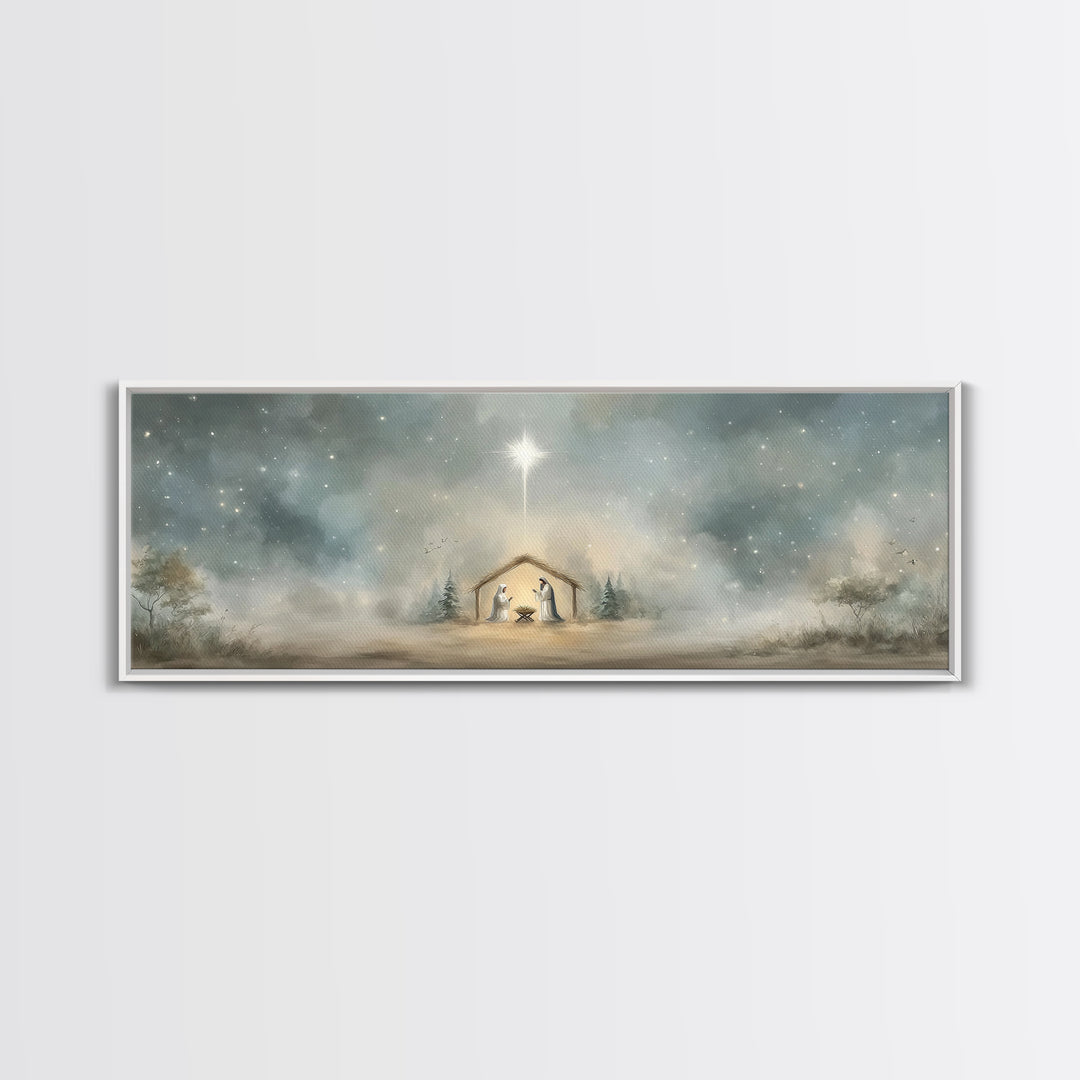 Holy Dawn Light | Framed Canvas Print | Christian Wall Art | Christmas Art | Panoramic Wall Art | Christian Art Canvas | Jesus Painting