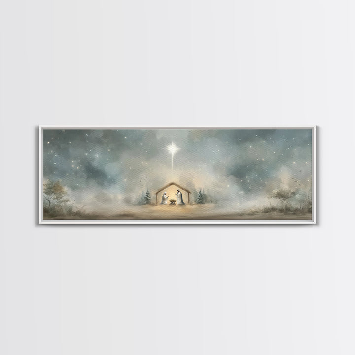 Holy Dawn Light | Framed Canvas Print | Christian Wall Art | Christmas Art | Panoramic Wall Art | Christian Art Canvas | Jesus Painting