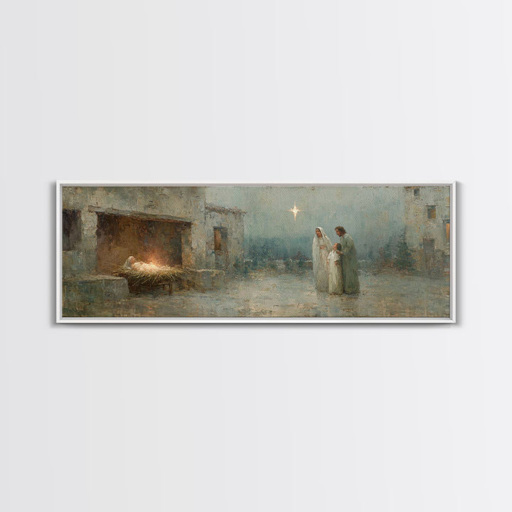 Bethlehem Evening, Framed Canvas Print, Christian Wall Art, Christian Christmas Art, Panoramic Painting, Christian Art Canvas, Jesus Painti