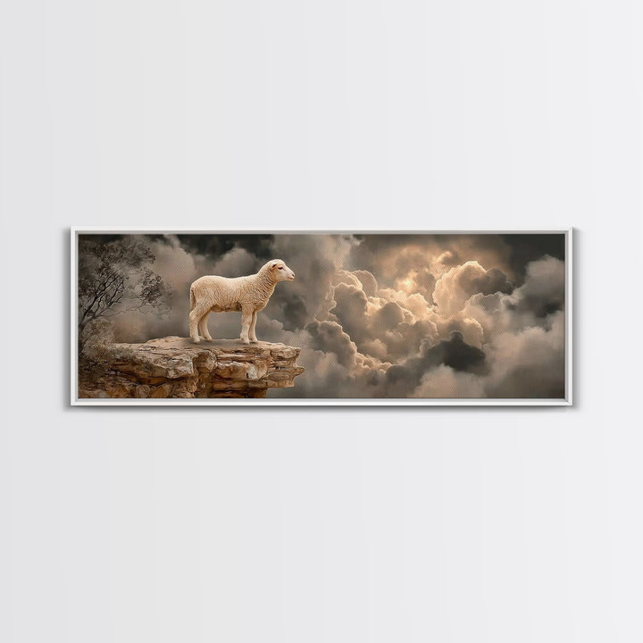 Still Waters Lamb | Framed Canvas Print | Christian Wall Art | Christian Art Canvas | Panoramic Art | Christian Painting | Christian Decor