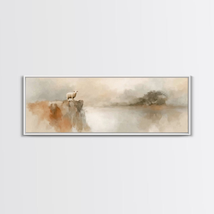 Cliffside Lamb Peace, Framed Canvas Print, Christian Wall Art, Christian Art Canvas, Panoramic Print, Christian Painting, Christian Decor