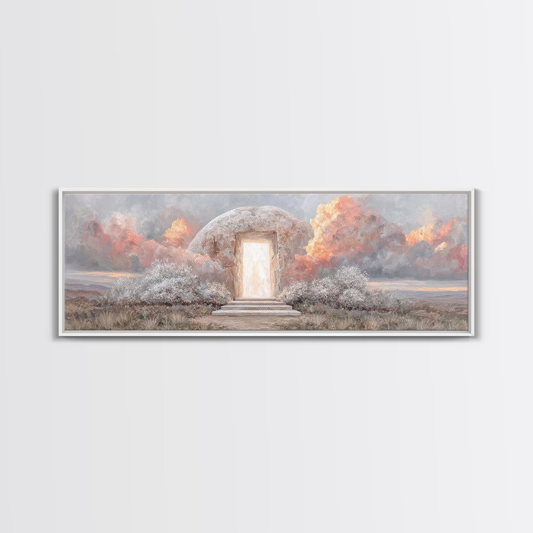 Risen Dawn Light – Framed Canvas Print – Christian Wall Art – Christian Art Canvas – Jesus Painting – Panoramic Art – Christian Christmas A