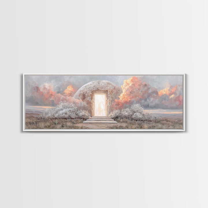 Risen Dawn Light – Framed Canvas Print – Christian Wall Art – Christian Art Canvas – Jesus Painting – Panoramic Art – Christian Christmas A