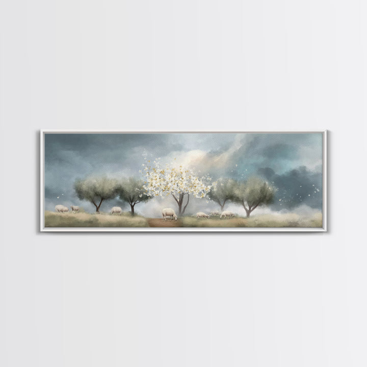 Blossoms Of Grace, Framed Canvas Print, Christian Art Canvas, Christian Christmas Art, Panoramic Wall Art, Christian Painting, Christmas Ar
