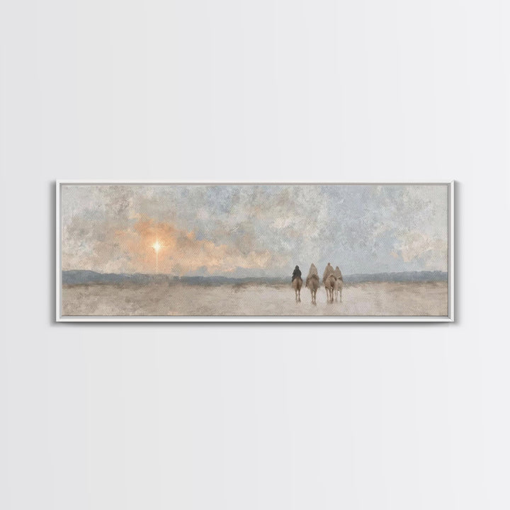 Morning Star Pilgrims – Framed Canvas Print – Panoramic Frame – Christian Wall Art – Christian Art Canvas – Christmas Art – Christian Paint