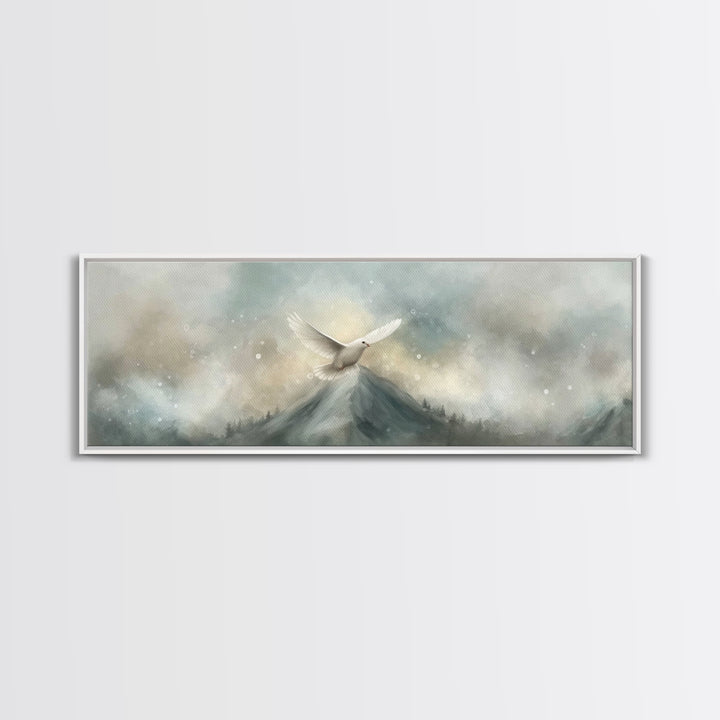 Wings Of Peace, Framed Canvas Print, Christian Wall Art, Christian Art Canvas, Panoramic Art, Christian Painting