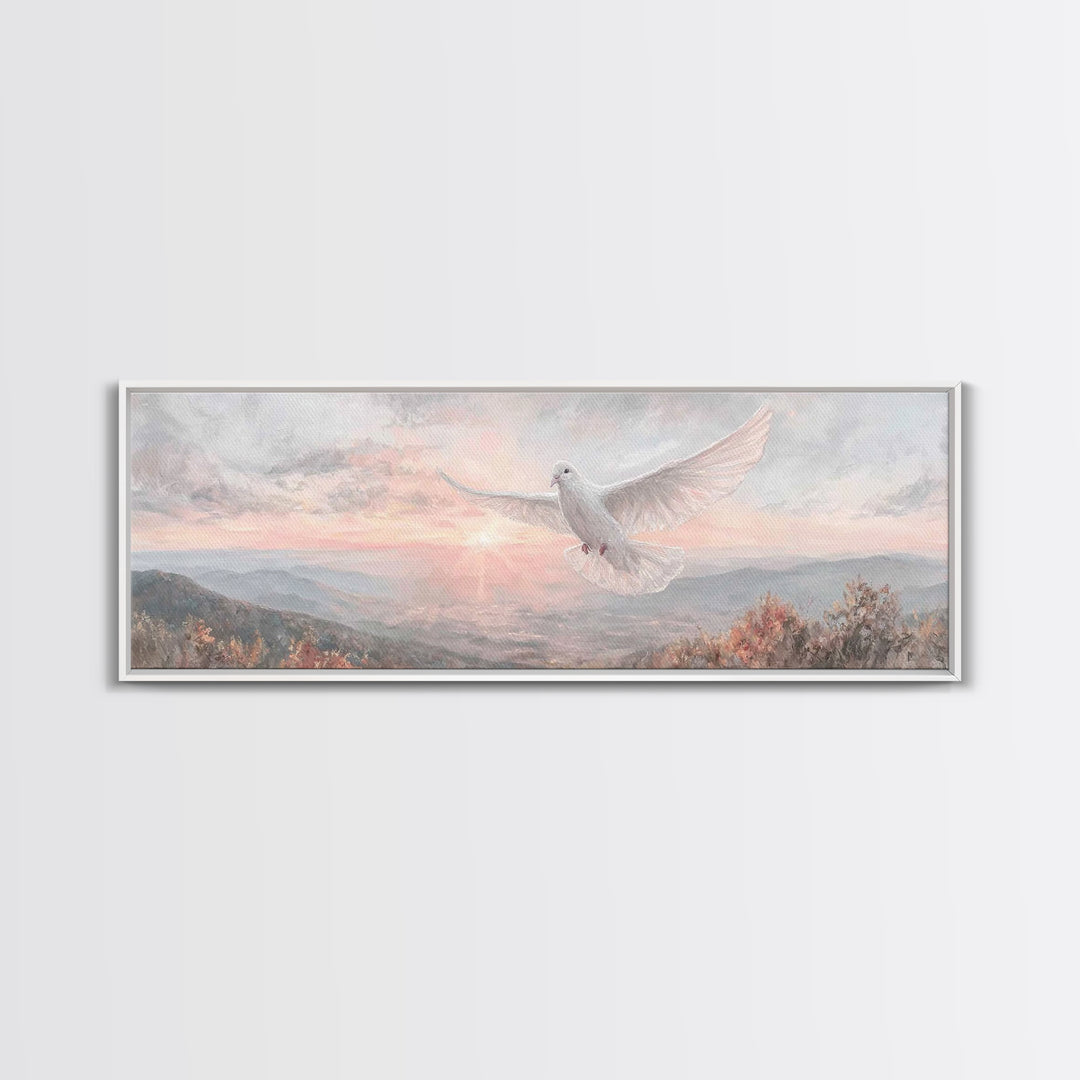 Morning Dove Light | Framed Canvas Print | Christian Wall Art | Christian Art Canvas | Panoramic Print | Christian Decor