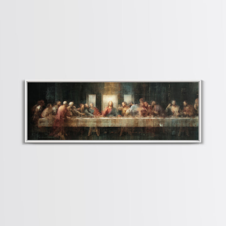 Sacred Supper Glow | Framed Canvas Print | Christian Wall Art | Christian Art Canvas | Panoramic Frame | Christian Painting