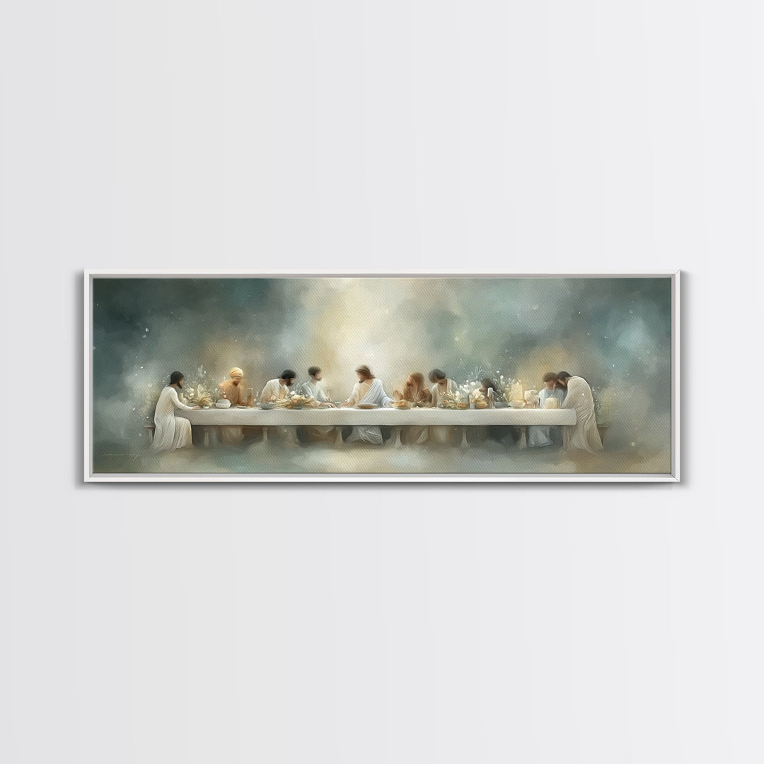 Grace At The Table – Framed Canvas Print – Christian Wall Art – Christian Art Canvas – Panoramic Painting – Christian Gift Ideas