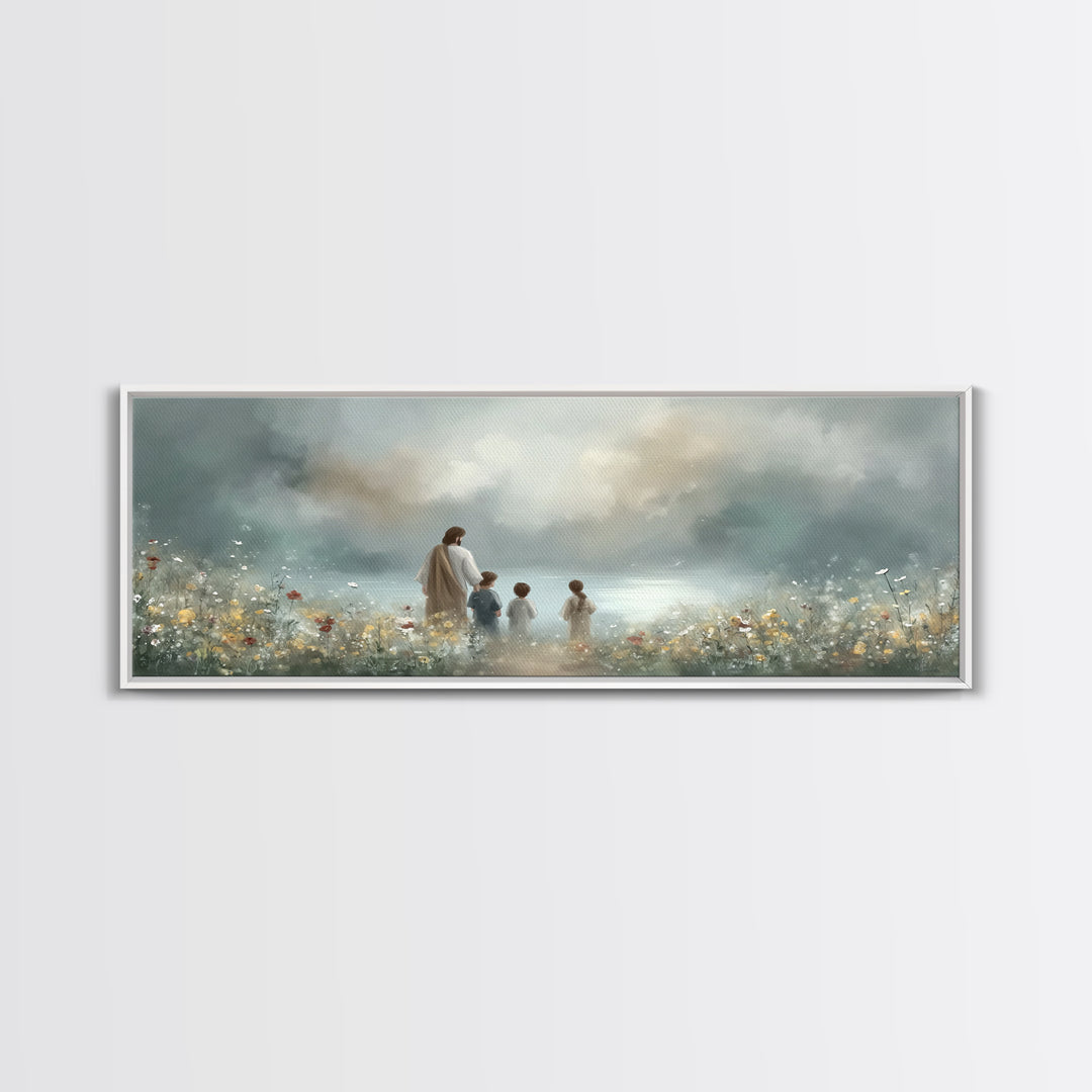 Calm Morning Grace , Framed Canvas Print, Christian Wall Art, Jesus Painting, Panoramic Art, Christian Art Canvas, Christian Christmas Art,