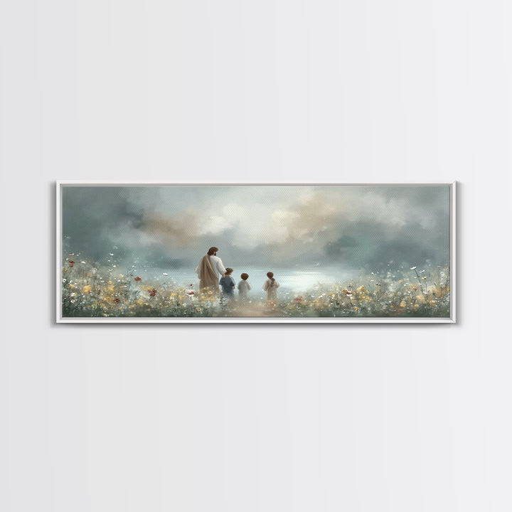 Calm Morning Grace , Framed Canvas Print, Christian Wall Art, Jesus Painting, Panoramic Art, Christian Art Canvas, Christian Christmas Art,